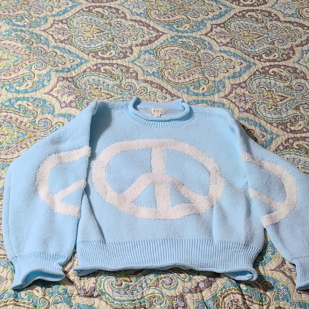 PIL Light Blue Peace Sign Sweater